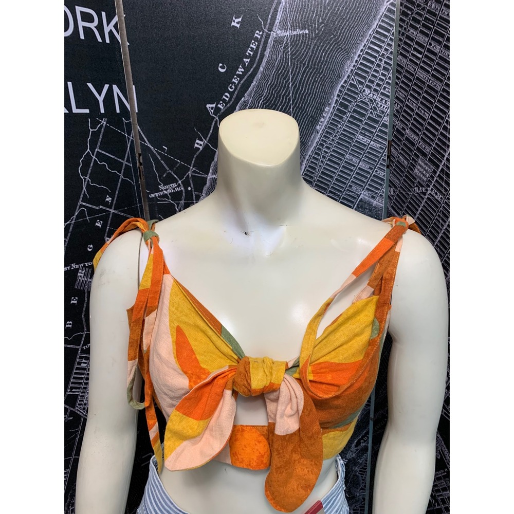 Tie Front Crop Top Sleeveless Blouse Colorful Patterned Summer